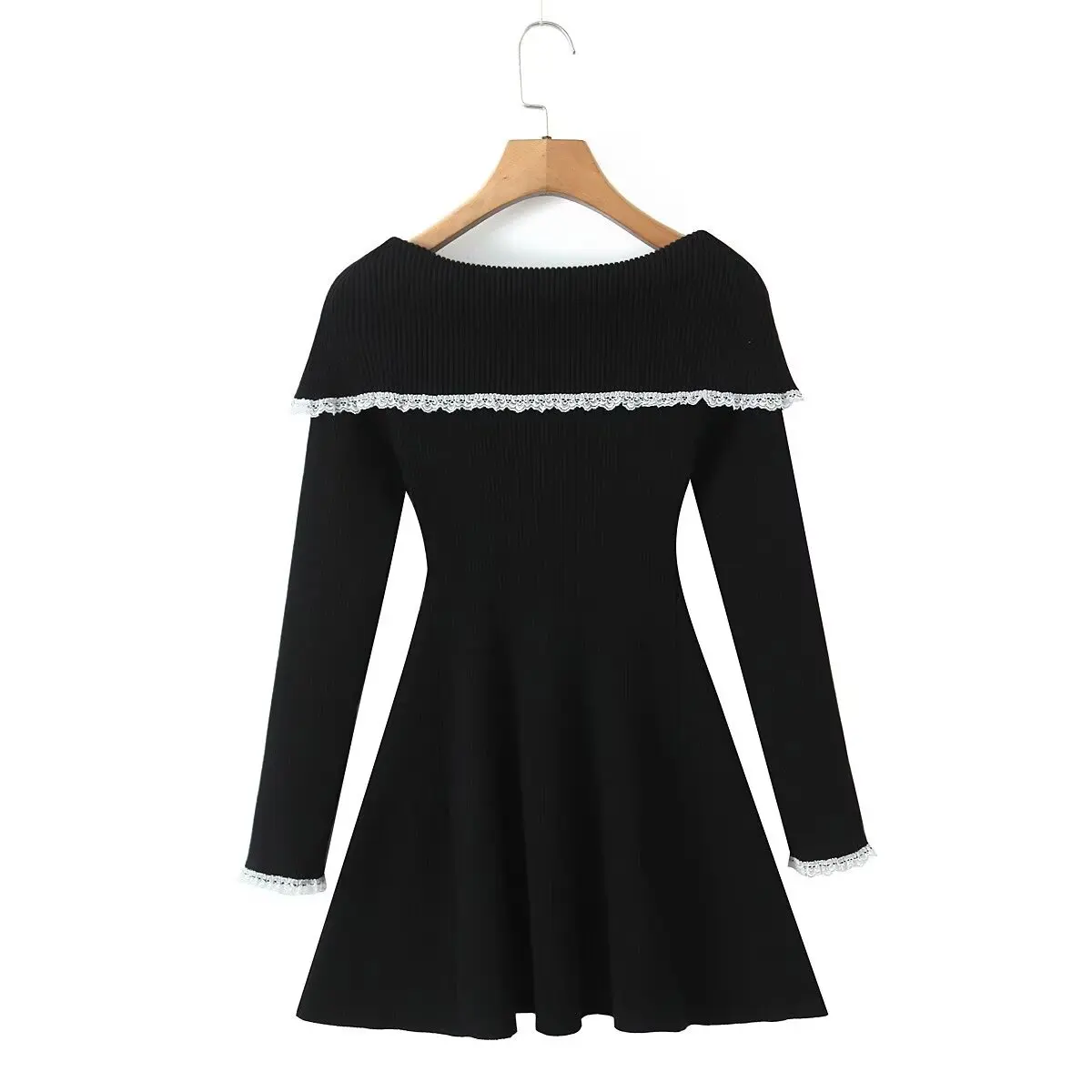 Abito al ginocchio slim fit tinta unita con scollo a barchetta a maniche lunghe sexy nuova moda autunnale, 2 colori