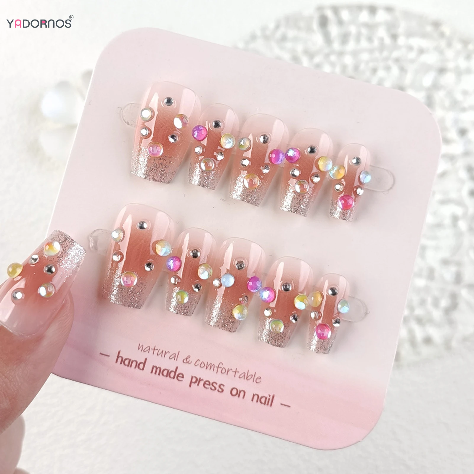 Y2K Girls Fake Nails Colorful Diamond Designs Press on Nails Glossy Sequins Wearable Manicure Ballerina False Nails Tips 24Pcs