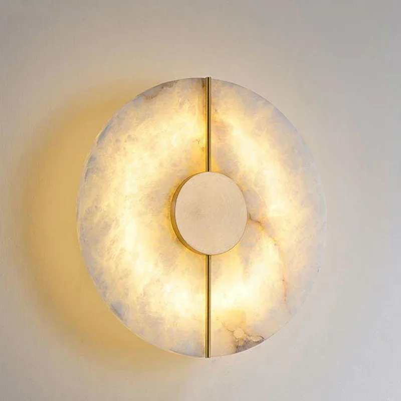 

Modern Creative Marble Wall Lamp alabaster moon Living Room Gold Copper Home Indoor Decoration LED Sconce Bedroom Bedside Round