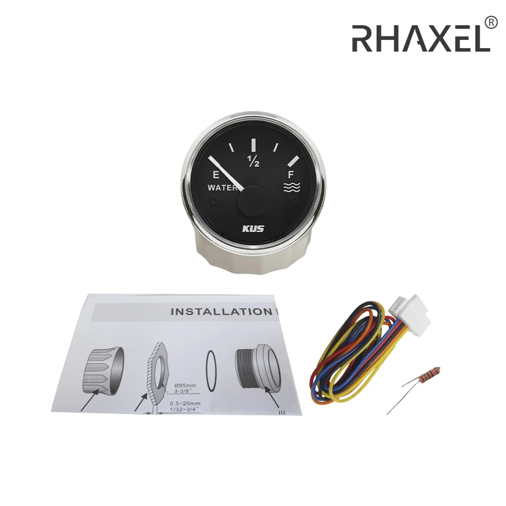 KUS Pointer Water Tank Level Gauge Meter Indicator 0-190ohm Signal for Boat RV Motorhome Truck with Backlight 12V 24V 52mm(2")