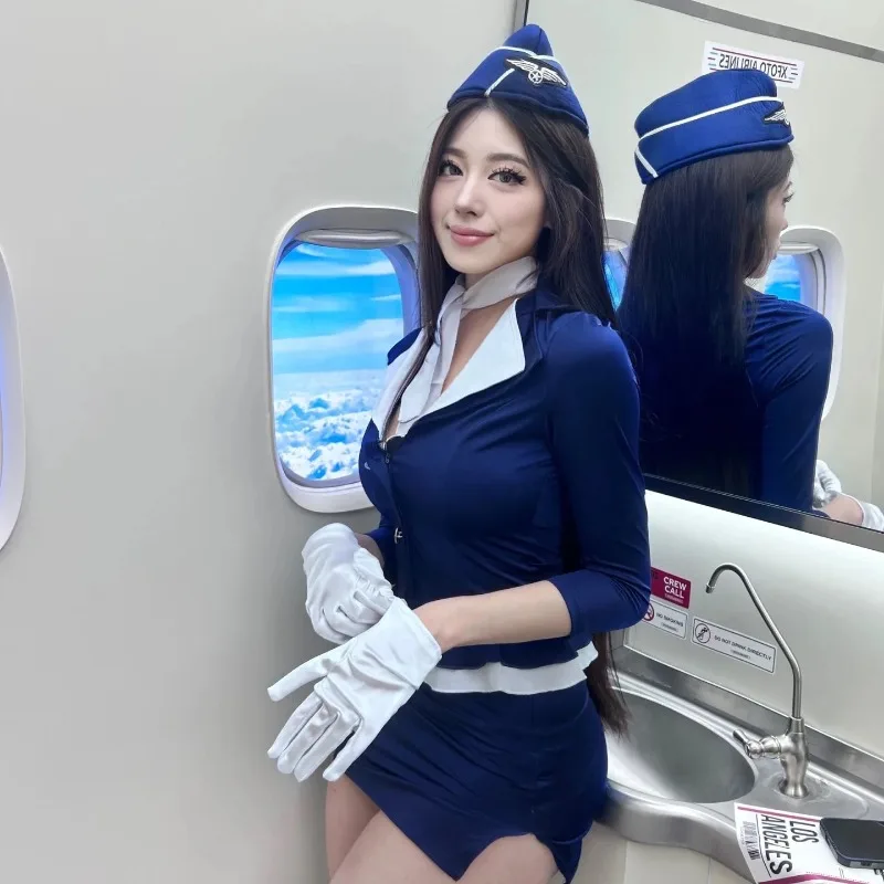 2025NEW مضيفة طيران تأثيري للمرأة مثير مضيفة جوية موحدة هالوين ازياء يتوهم لعب الأدوار الطرف