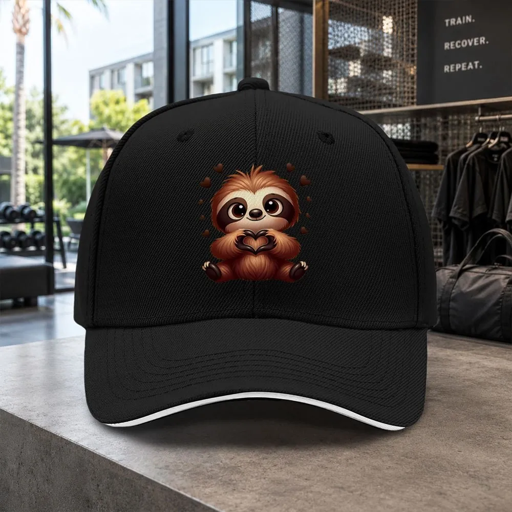 Cute Sloth Heart Baseball Cap Adjustable Unisex Casual Hat for Daily Wear Outdoor Activities