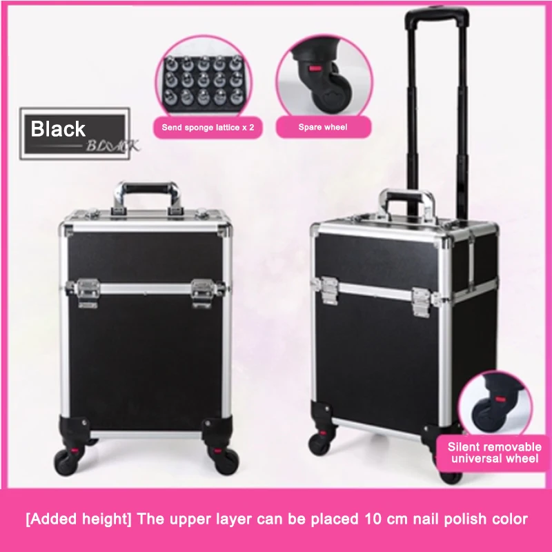 Large Pull Rod Toolbox Portable Multilayer Cosmetics Organizer Makeup Box With Universal Wheel For Nail Art & Embroidery Storage