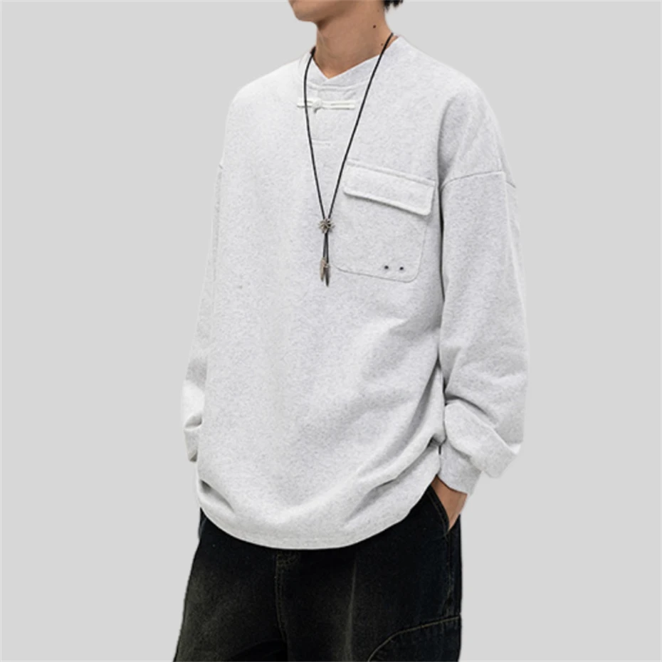 Oversized Casual Hoodie Sweatshirt Men Y2K Hip Hop Streetwear Pullover Men Retro Chinese Style Pocket Design Black Sweatshirts