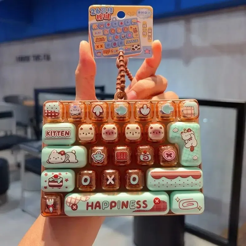 @@@26Grid Keycap Clicker Anti Stress Fidget Keyboard Keychain Decompression Button Cartoon Hand Relax Party Favor Gift 26구 키캡 키링