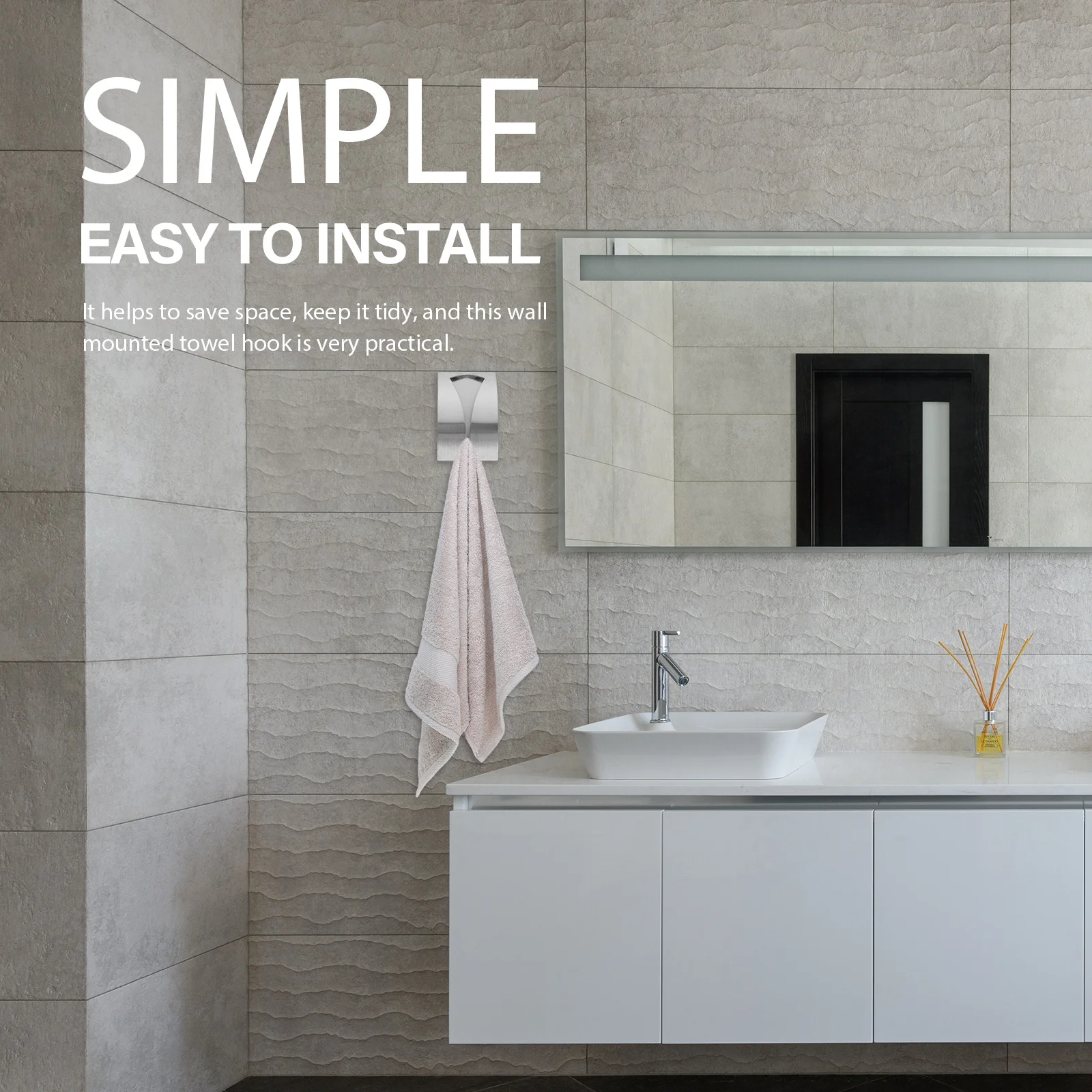 

4Pcs Wall-Mounted Towel Hooks Easy-Install Nail-Free Strong Capacity Rustproof Stainless Steel Bathroom Kitchen