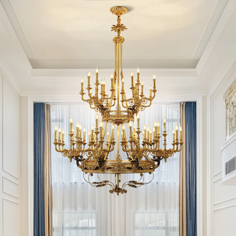French Rococo Luxury Villa Living Room Brass Large Chandelier Creative Angel Design Duplex Lobby Pendant Light