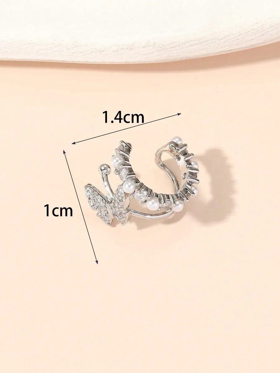 

Butterfly Ear Cuff Clip Earring With Cubic Zirconia And Faux Pearl For Women