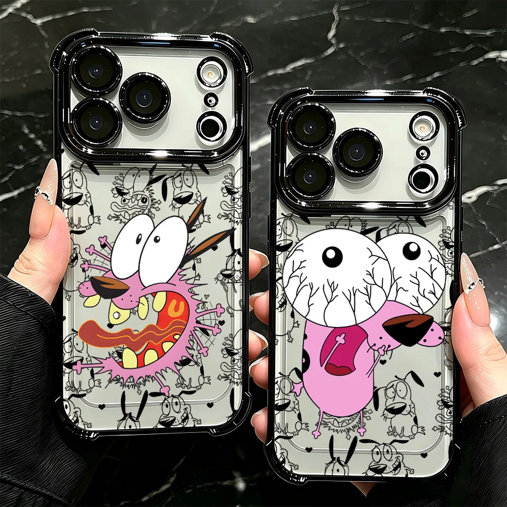 Coque de téléphone plaquée anti-chute avec airbag pour iPhone 17 17e 16e 16 15 14 13 12 11 Pro Max Mini Air Plus, motif COURAGES The CowardlyS DogS