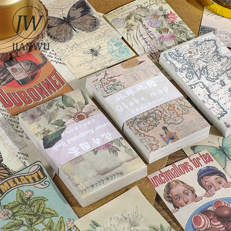 JIANWU 60 Sheets Vintage Literature Art Memo Pad DIY Scrapbooking Journal Background Decoration Material Notes Paper Stationery