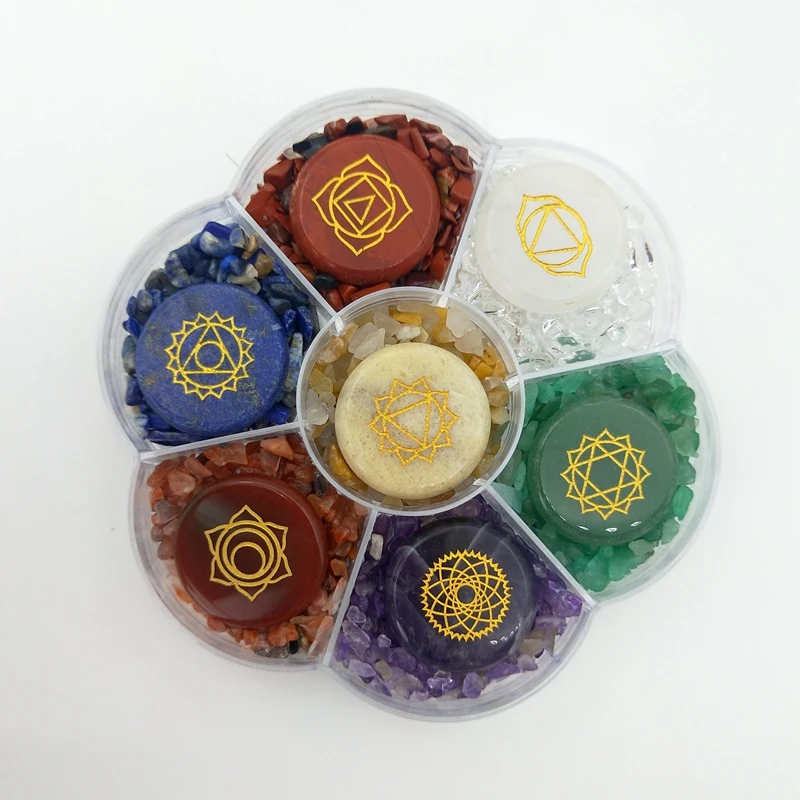 7 Chakra Healing Natural Stone Set Gift Box Meditation Mindfulness Crystals Quartz Gemstone Collection Mineral Home Decoration