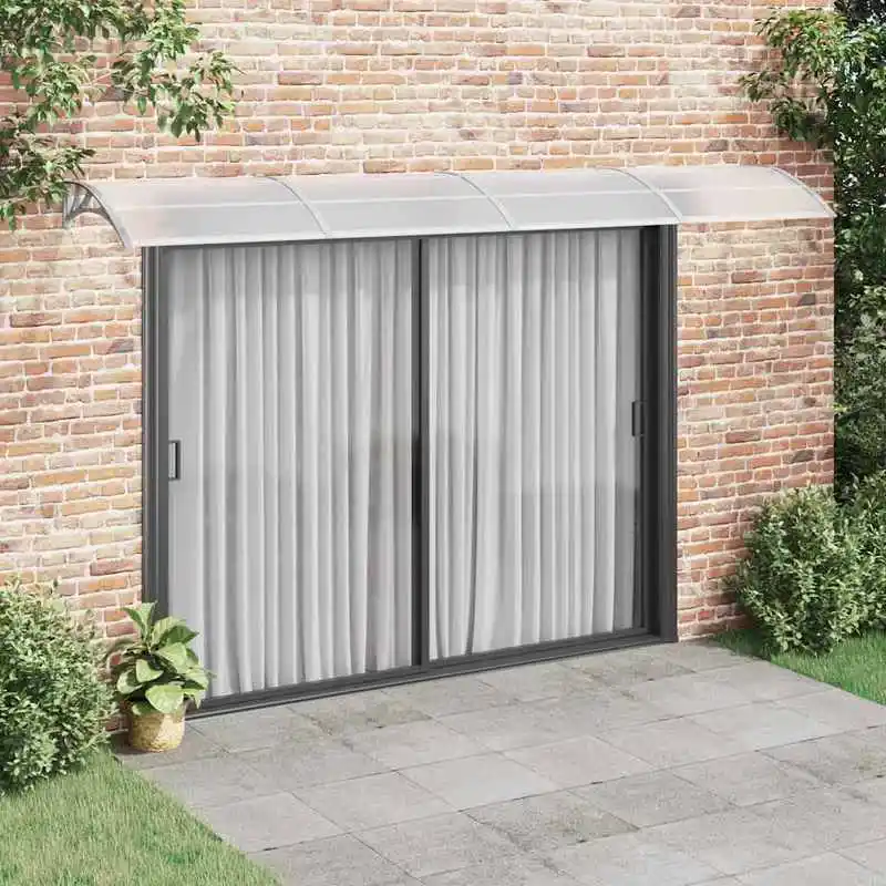 Toldo para puerta gris de 400 x 100 cm de policarbonato, ideal para patios y jardines de estilo moderno