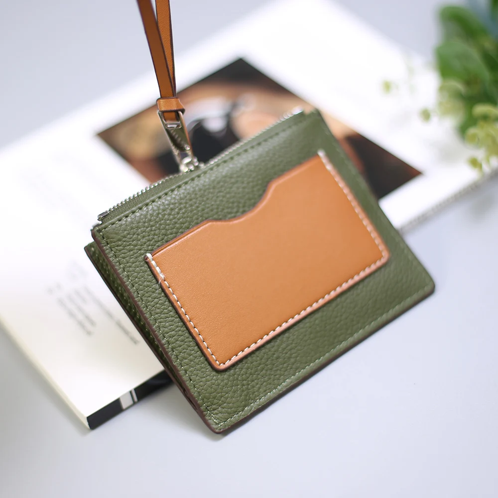 Women Brand Design Genuine Leather Coin Purse Credit Card Holders Fashion Patchwork Multi Pockets Small Zip Wallet Money Bag