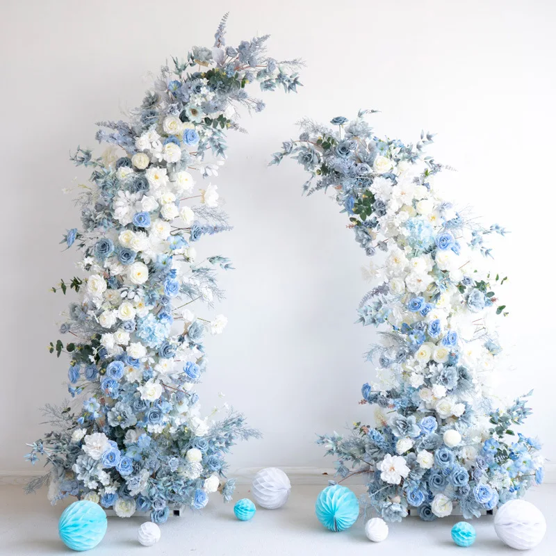 Luxury 5D Blue Rose Hyacinth Fog grass Wedding Backdrop Arch KT Board Decor Floral Arrangement Floor Flower Event Party Props