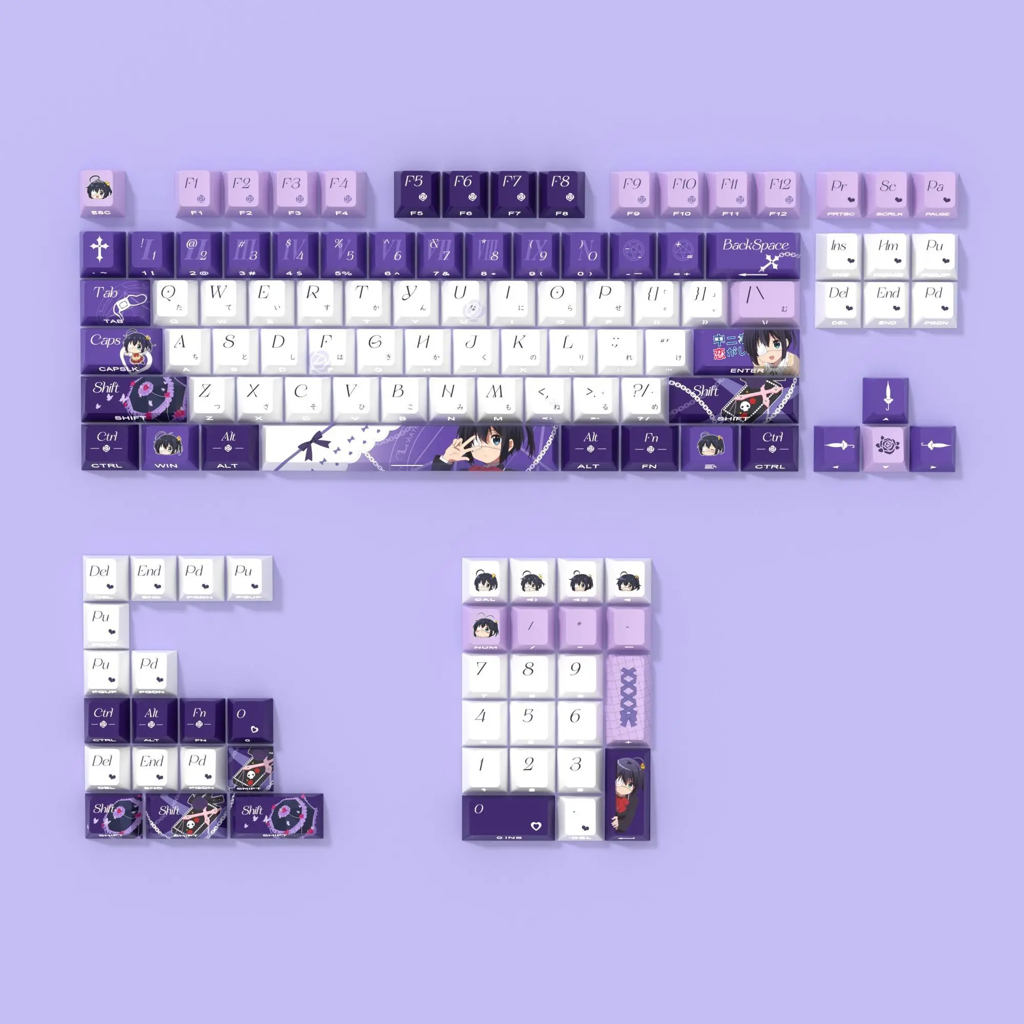 Full Set of Takanashi Rikka Keycaps Cherry PBT Side Engraved Light Transmission Dye-Sub Keycap for Mechanical Keyboard ROG EV63
