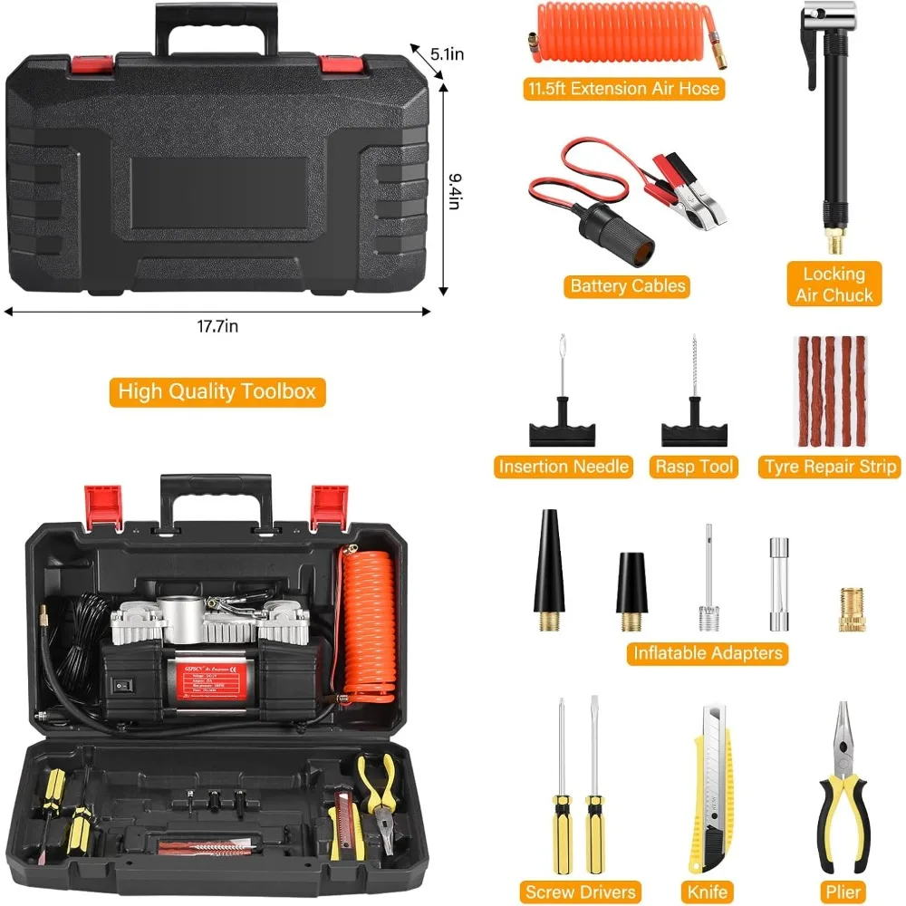 

Portable Air Compressor Pump Tire Inflator with Digital Gauge, Heavy Duty Double Cylinder 12V Tire Pump 150 - Best