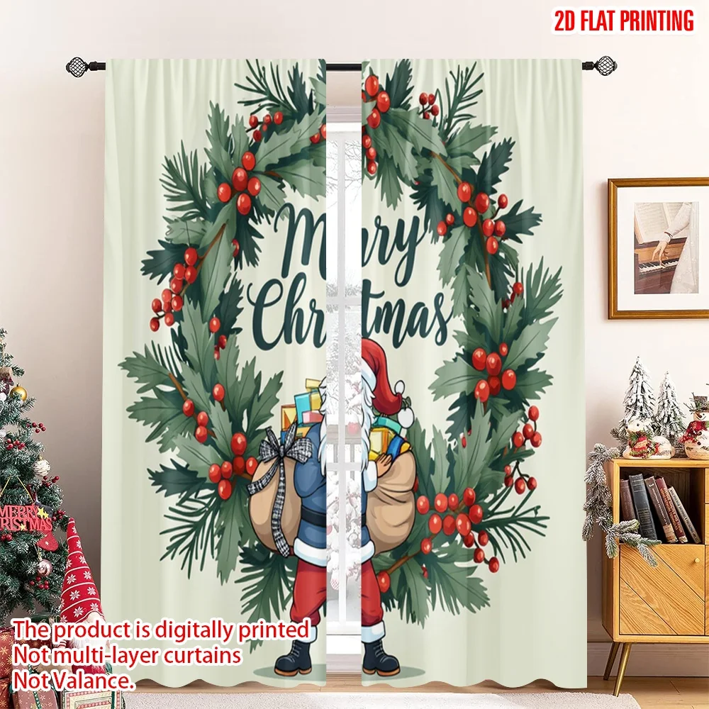 

2pcs 2D flat printing Merry Christmas Popular Window Curtains Merry Christmas Santa Gifts_a 100% Polyester Without Electricity