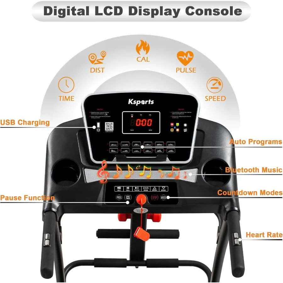 جهاز سير محمول للياقة البدنية مقاس 16.5 بوصة قابل للطي مع شاشة LCD للاتصال بالبلوتوث وتطبيقات التتبع لساوية صالة الألعاب الرياضية المنزلية #3