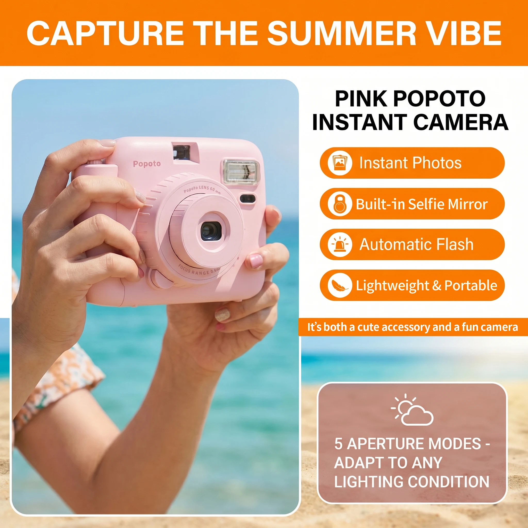 Popoto instant camera captures vibrant, retro-style photos. It’s the perfect gift for travel, parties, Christmas, and concerts.