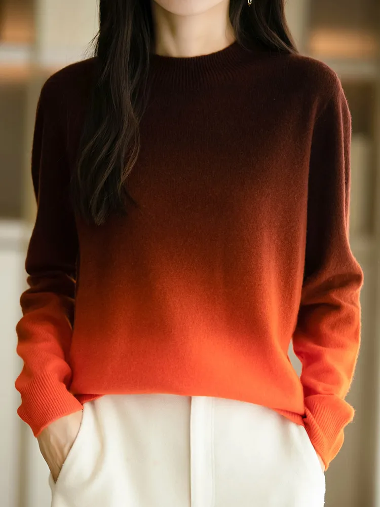 Sweater Rajut Wanita Warna Hangat Musim Gugur Musim Dingin, Model Longgar dan Nyaman, Kerah Tinggi, Trendi