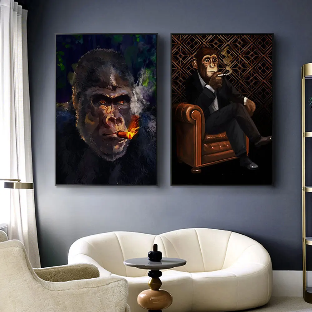 

Abstract Monkey Smoking A Cigar Print Canvas Wall Painting Art Chimpanzee Posters Animal Prints Living Room Decorative Cuadros