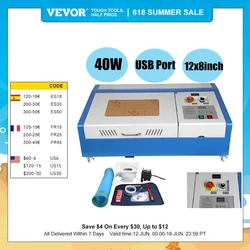 VEVOR 110V US Plug 40W Co2 Laser Engraver Laser Engraving Machine K40 USB Interface Upgraded 300x200mm Wood Working Crafts