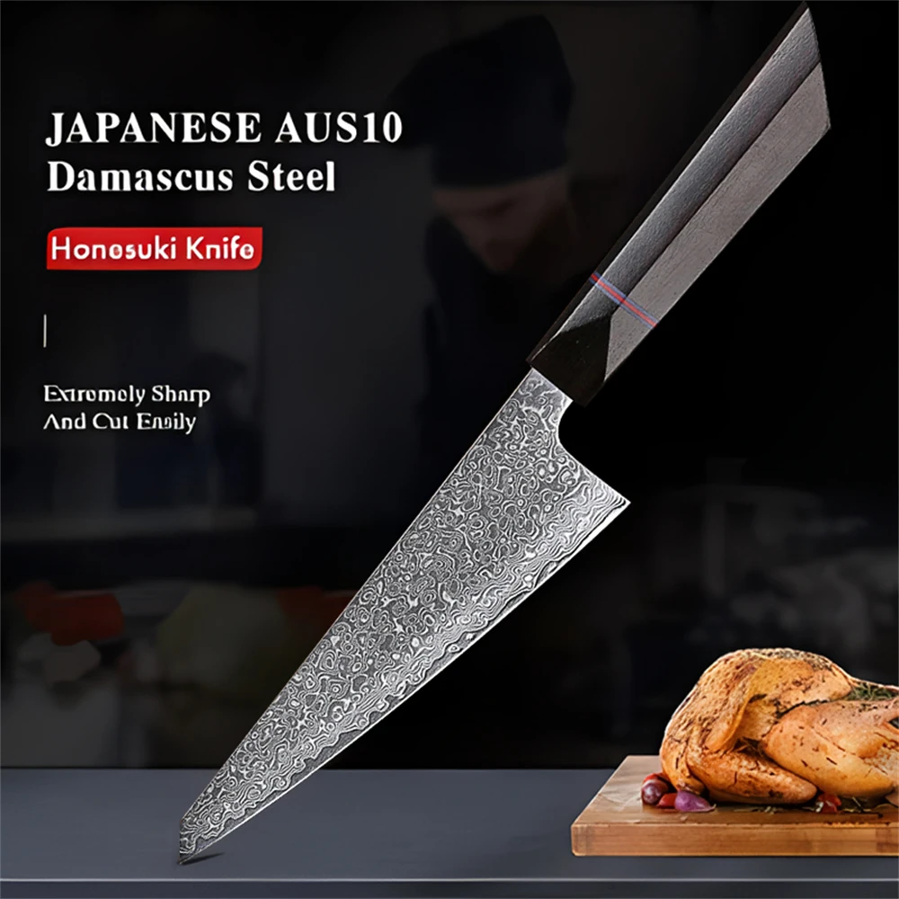 Japanese Hand Forged Honesuki Chef Knife Damascus Steel Professional Kitchen Knives Sharp Utility Boning Cooking Tools