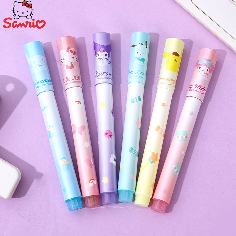 Sanrio Highlighter Pen Set Kawaii Hello Kitty Kuromi Melody Cinnamoroll Art Fluorescent Markers Pens Painting Graffiti Pen Set