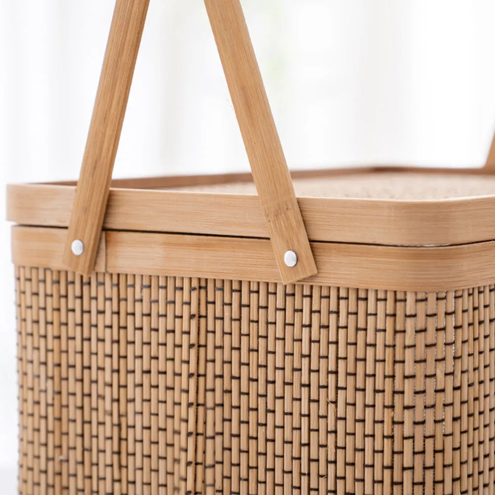 

1pc Bamboo Woven Storage For Home Kitchen Fruits Vegetable Organizer Portable Gift Wrapping Basket Multipurpose Handheld