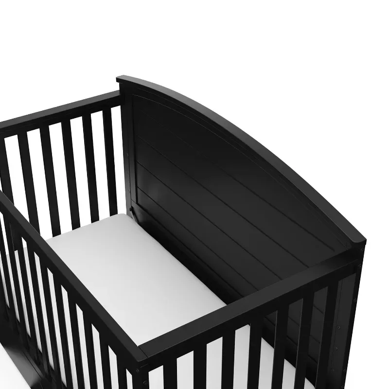 5-in-1 Convertible Crib with Drawer (Black), Full-Size Storage Drawer, Converts to Toddler Bed and Full-Size Bed