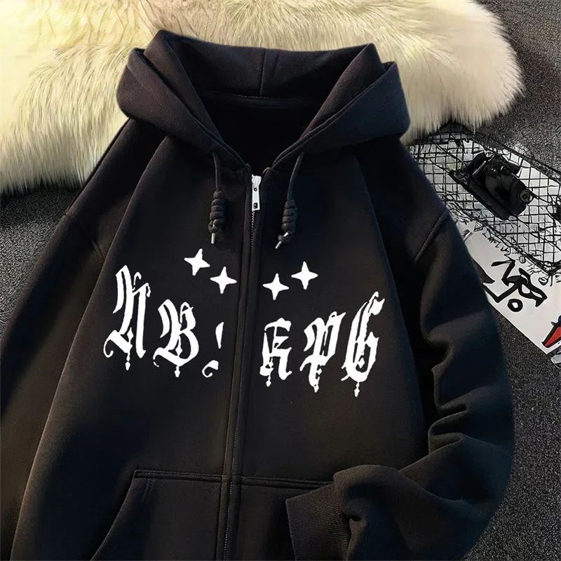 High Street Tide Navy Hooded Sweater Men Women Autumn and Winter New Hip Hop Letters Embroidered Cardigan Zipper Couple Jacket