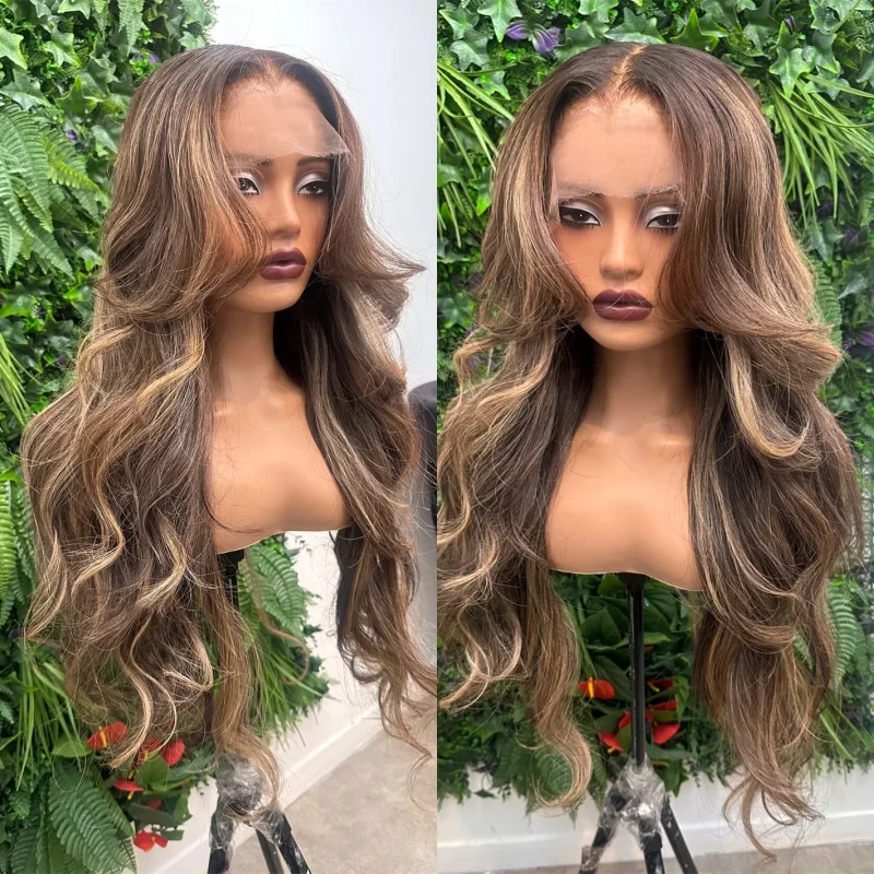 شعر مستعار اصطناعي أومبير براون شقراء HD شفاف الدانتيل شعر مستعار أمامي غلويليس المرأة شعر مستعار لينة طويلة الجسم موجة شعر مستعار خط الشعر قبل قطعها #1