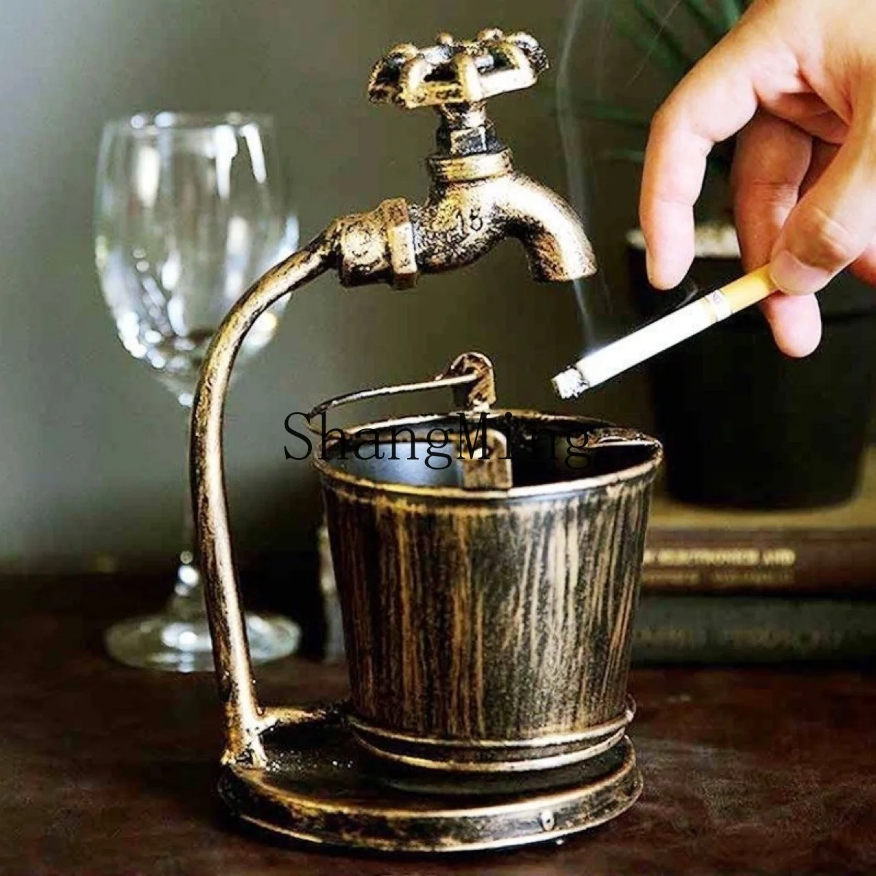 

PYH retro creative cylinder ornament wrought iron old home living room coffee table office anti-drop ashtray home