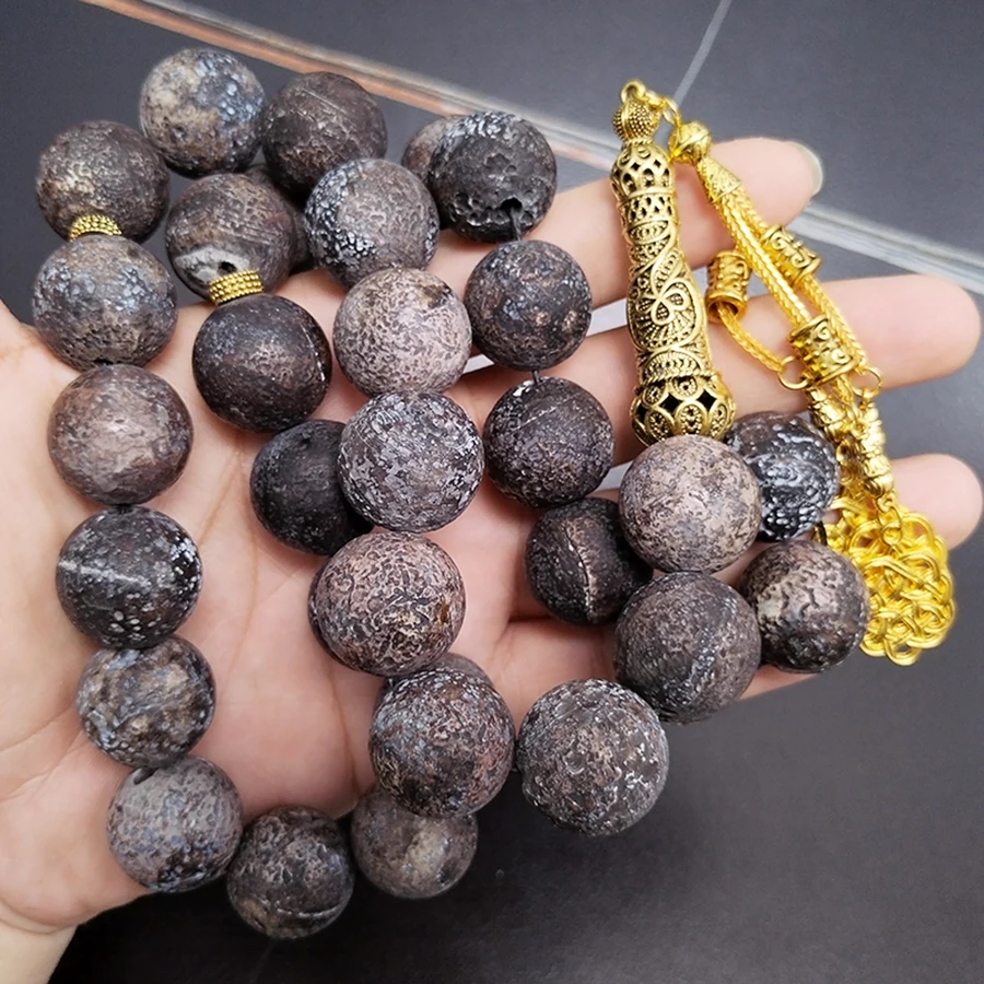 Big size Tasbih Natural old agate stone 33 Prayer bead Collection level black misbaha bracelet ramadan eid gift