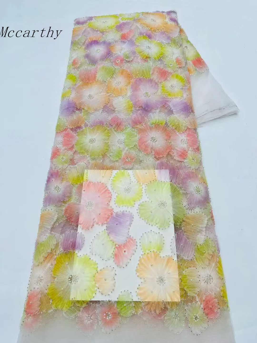 5Y/حار بيع الفرنسية الترتر النسيج عالية الجودة تصميم جديد 2025 التطريز شبكة الدانتيل ثلاثية الأبعاد زهرة حبة فستان الزفاف XX365H135 #1