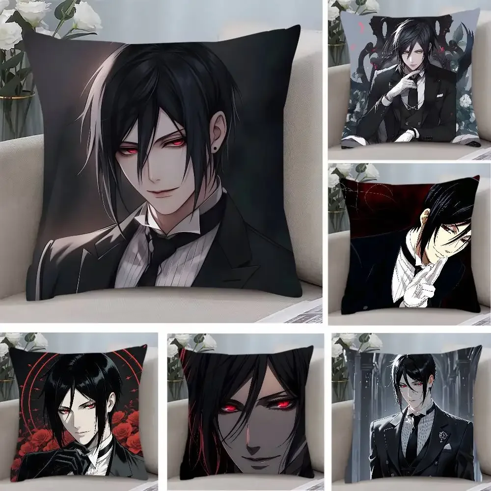 Manga B-Black B-Butler Pillow Case  Anti-dustmite Pillowcase Invisible Zipper Silky Short Plush Sofa Cushion Cover