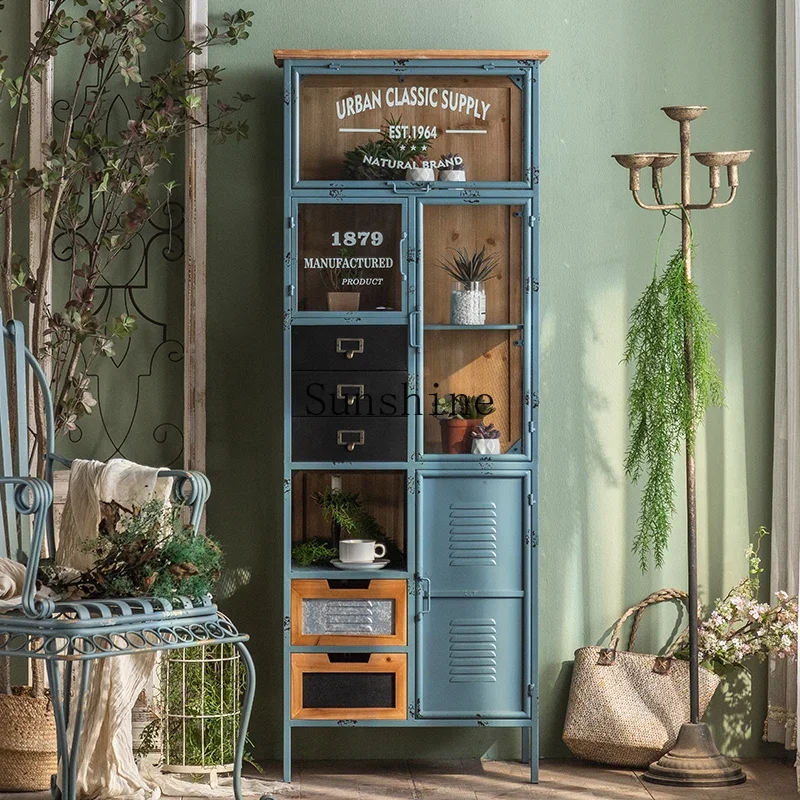 

American retro living room industrial wind storage cabinet creative wrought iron locker FT