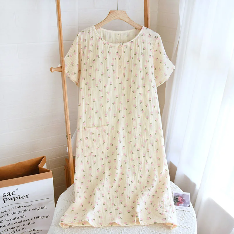 Fresh Printed Night Wears For Women Loose Short Sleeve Nightdress Summer Nightgowns Female Casual Sleepwear Dress