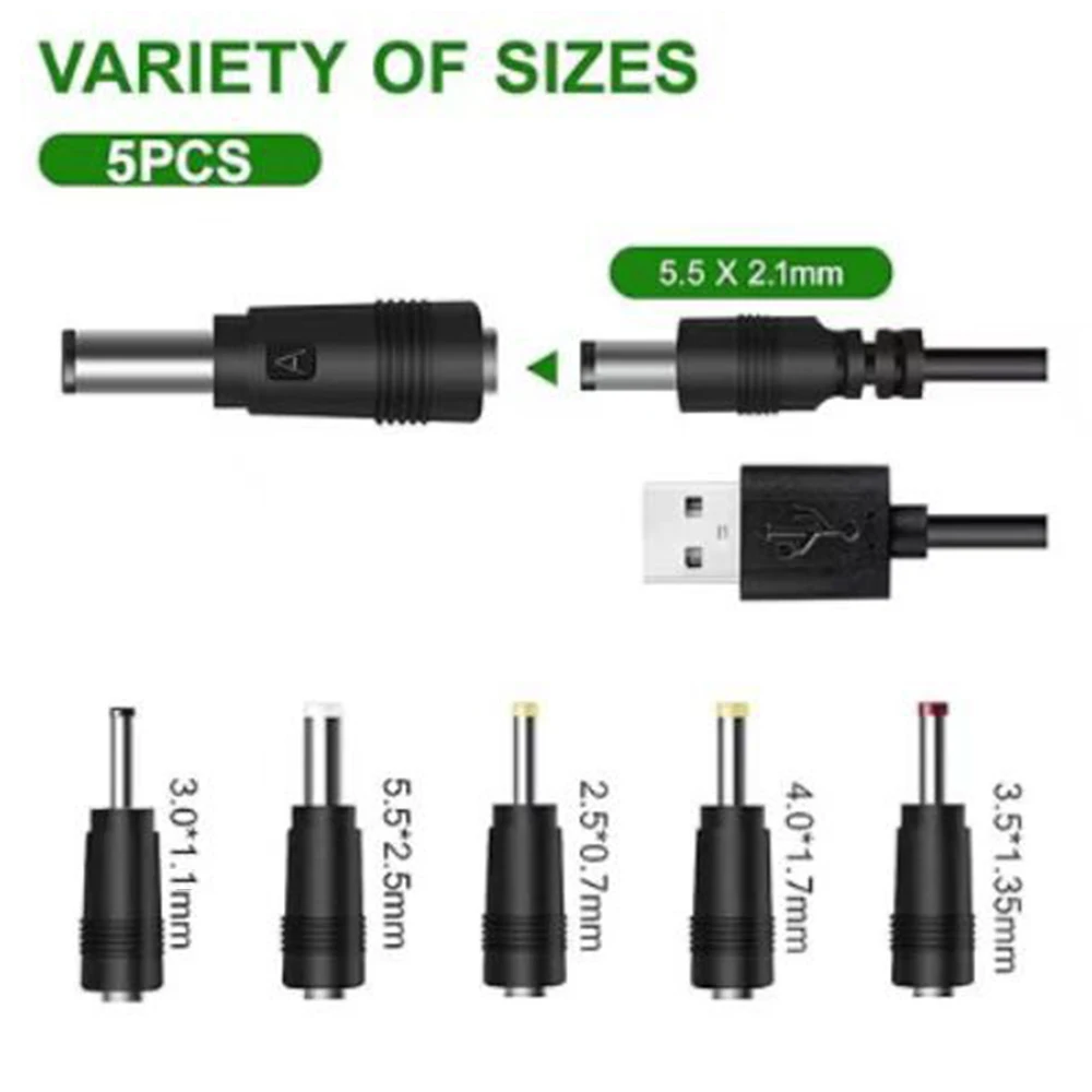 Cavo di alimentazione da USB a CC con 5 spine CC Adattatore per cavo di ricarica jack USB per connettore per telecamera altoparlante mini ventola router