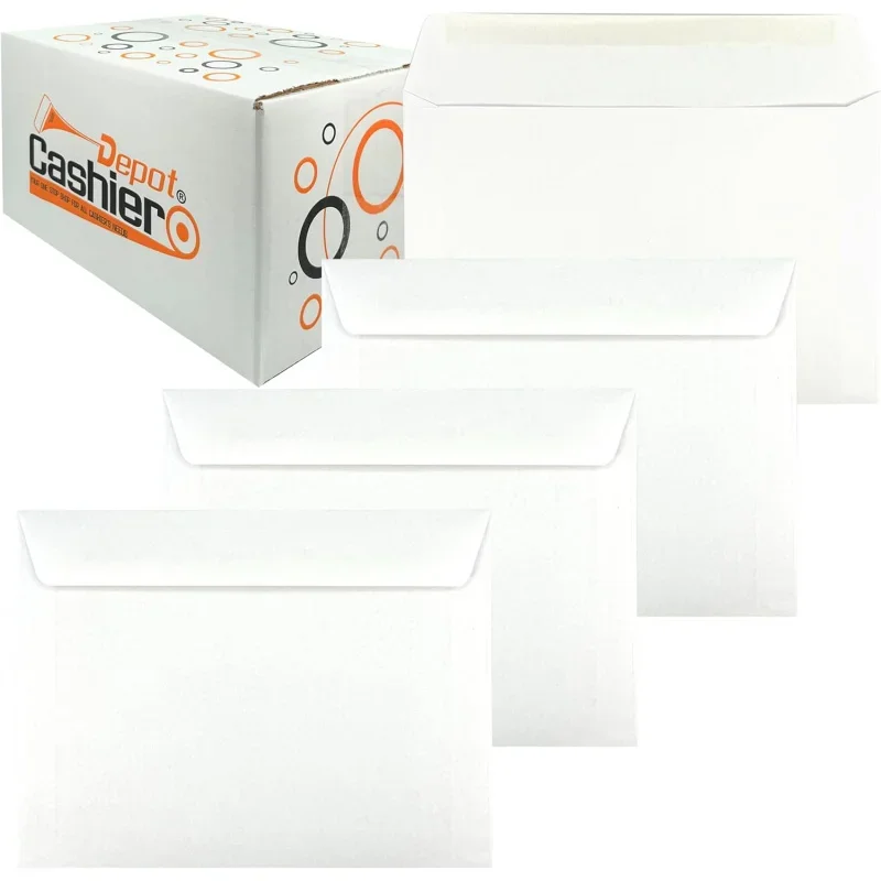 1000 Cashier Depot 6 x 9 Booklet Envelope, Open Side, Sturdy 24lb White, Gum Flap, 1000 Envelopes