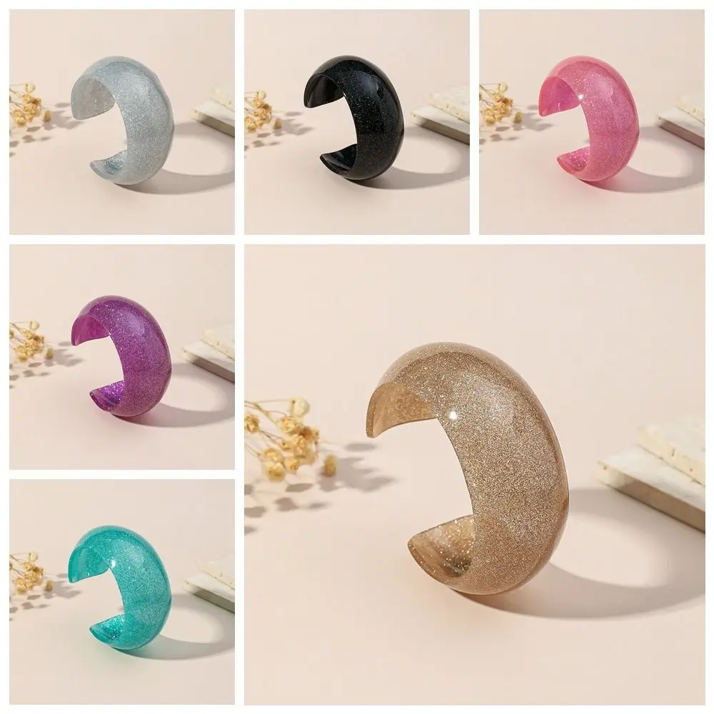 미니어처 디자인 글리터 아크릴 뱅글 오픈 빈티지 젤리 컬러 와이드 팔찌 과장된 레트로 기하학적 불규칙 뱅글 소녀용