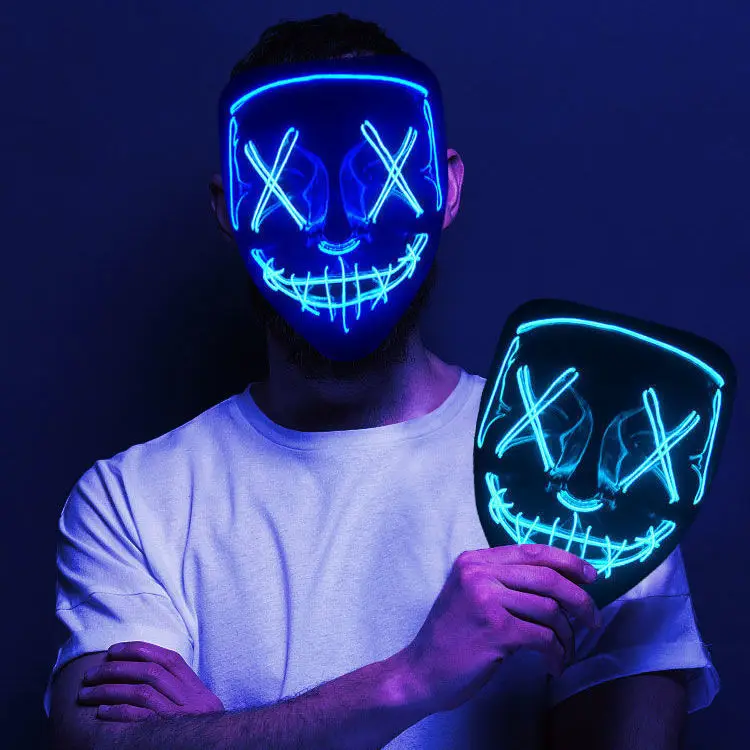 

2024 Hot Wireless Halloween Neon Led Purge Masquerade Carnival Party Masks Light Luminous In The Dark Cosplay Costume Supplies