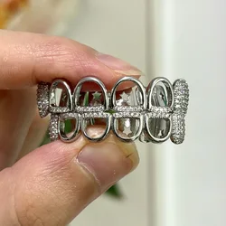 RACHELZ Hip Hop Hollow Zircon Teeth Grillz Fashion Gold Silver Color CZ Stone Tooth Caps For Women Men Jewelry Halloween Cosplay