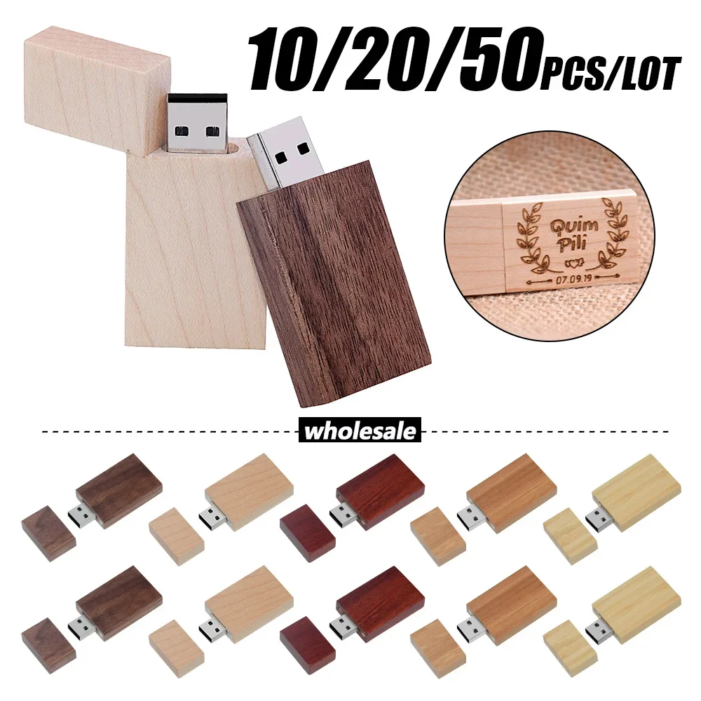 10/20/50pcs/lot Custom Logo Wooden Pen Drive USB 2.0 Flash Drive 4GB 8GB 16GB 32GB 64GB Memory Stick Photography Wedding Gift