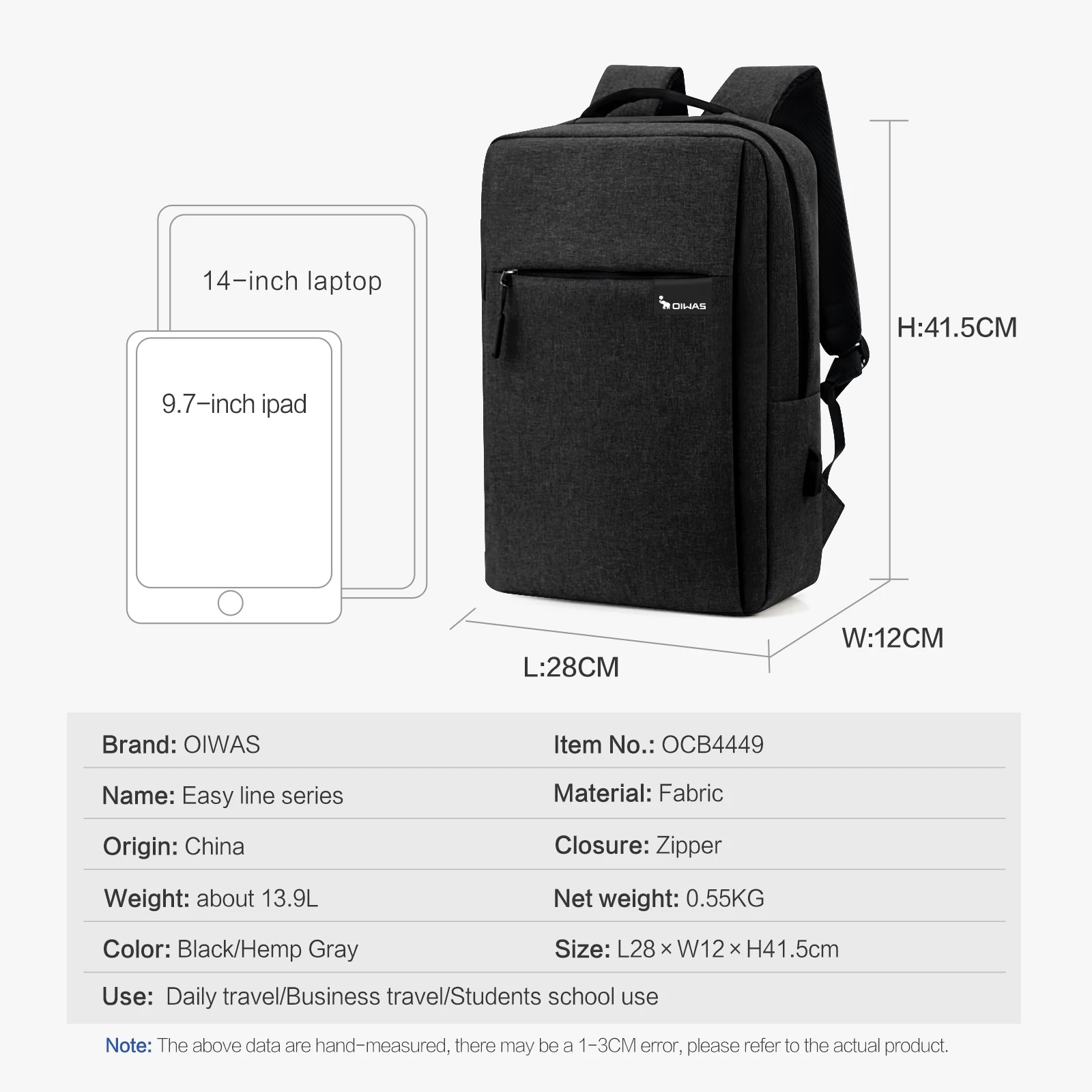 OIWAS Multifunction Backpack Men Women\'s Casual Business Backpacks 15.6 Inch Computer Bag Travel Bag Middle School Students Bag