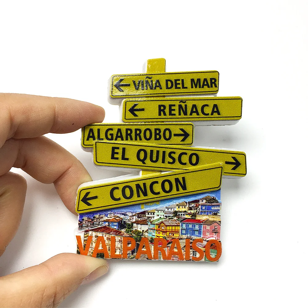 

3D Resin Fridge Magnets - Decorative Souvenirs of Valparaiso, Chile with Cityscape & Directions to Viña del Mar, Renaca, etc