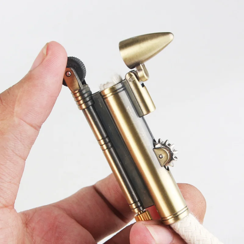 Retro Brass Kerosene with Cotton Rope Grinding Wheel Metal Camping Mini Lighters Portable Ignition Source Outdoor Survival Tools