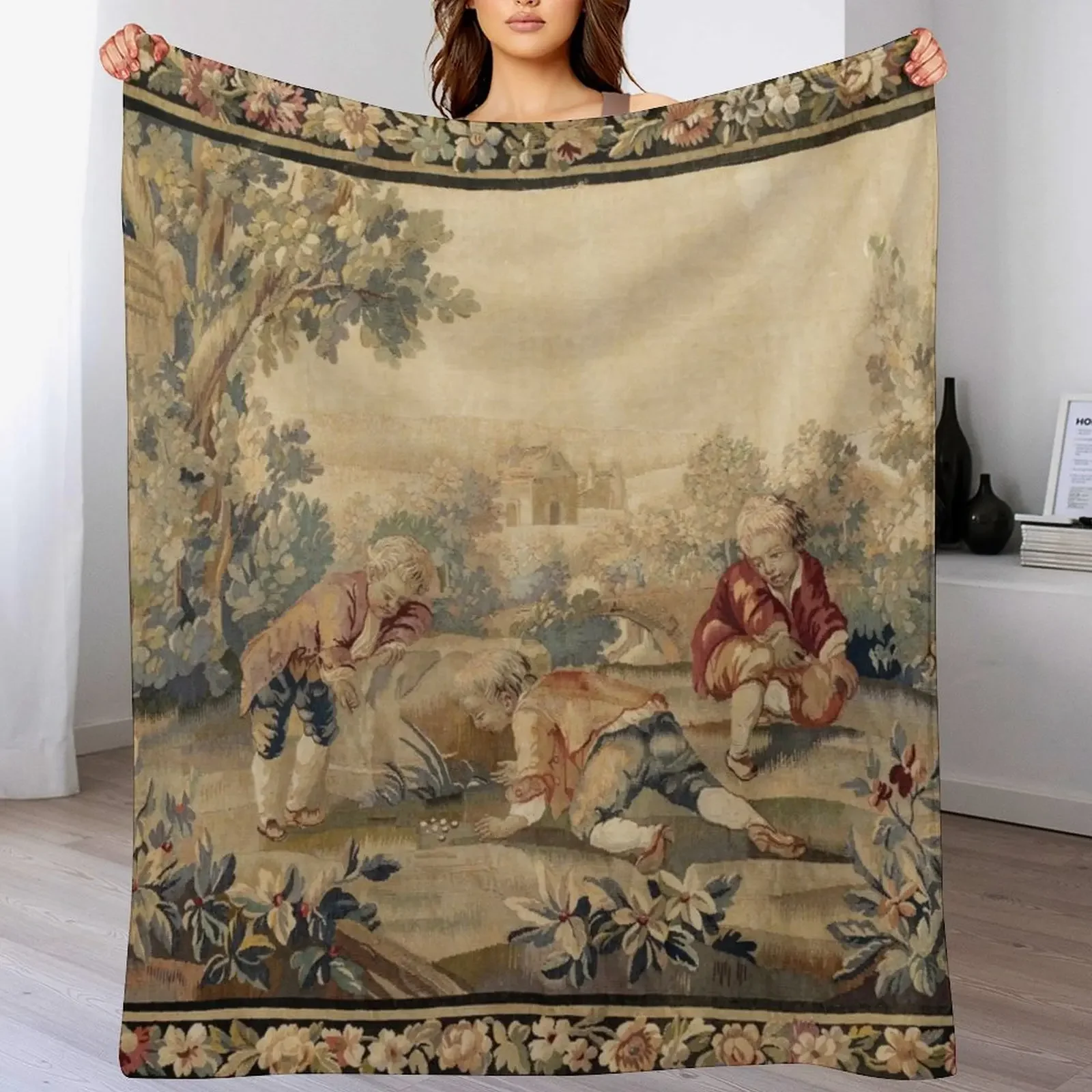 AubussonAntique French Tapestry Print Throw Blanket Camping Moving Thin Blankets