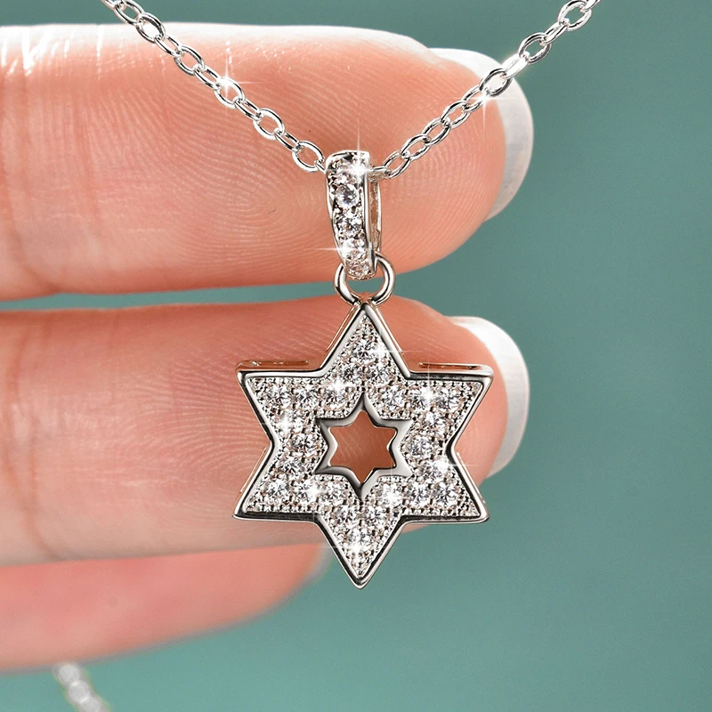 Sparkling Cubic Zirconia Six-pointed Star Pendant Necklace for Women Link  Jewelry for Daily Wear & Gifts