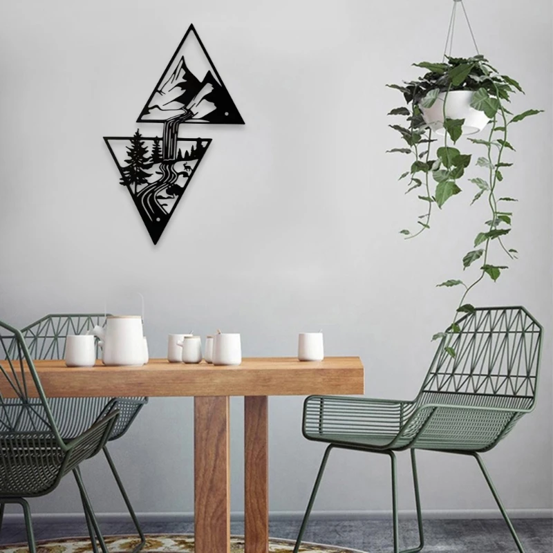 Minimalists Mountain and Waterfall Wall Decor Metal Wall Art Black Wall Signs